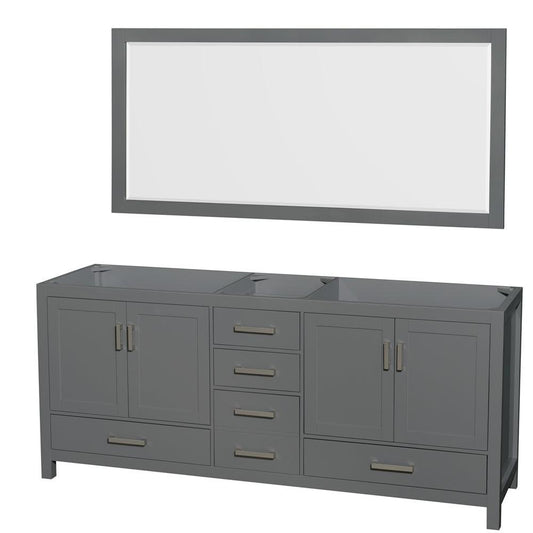 Wyndham Collection Sheffield 80" Double Bathroom Vanity in Dark Gray, No Countertop, No Sink, and 70" Mirror