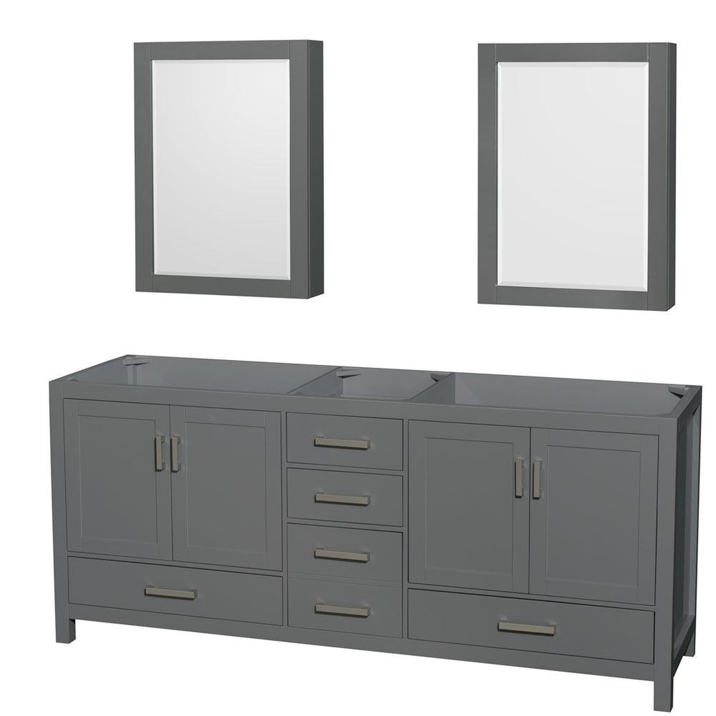 Wyndham Collection Sheffield 80" Double Bathroom Vanity in Dark Gray, No Countertop, No Sink, and Medicine Cabinet