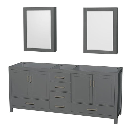 Wyndham Collection Sheffield 80" Double Bathroom Vanity in Dark Gray, No Countertop, No Sink, and Medicine Cabinet