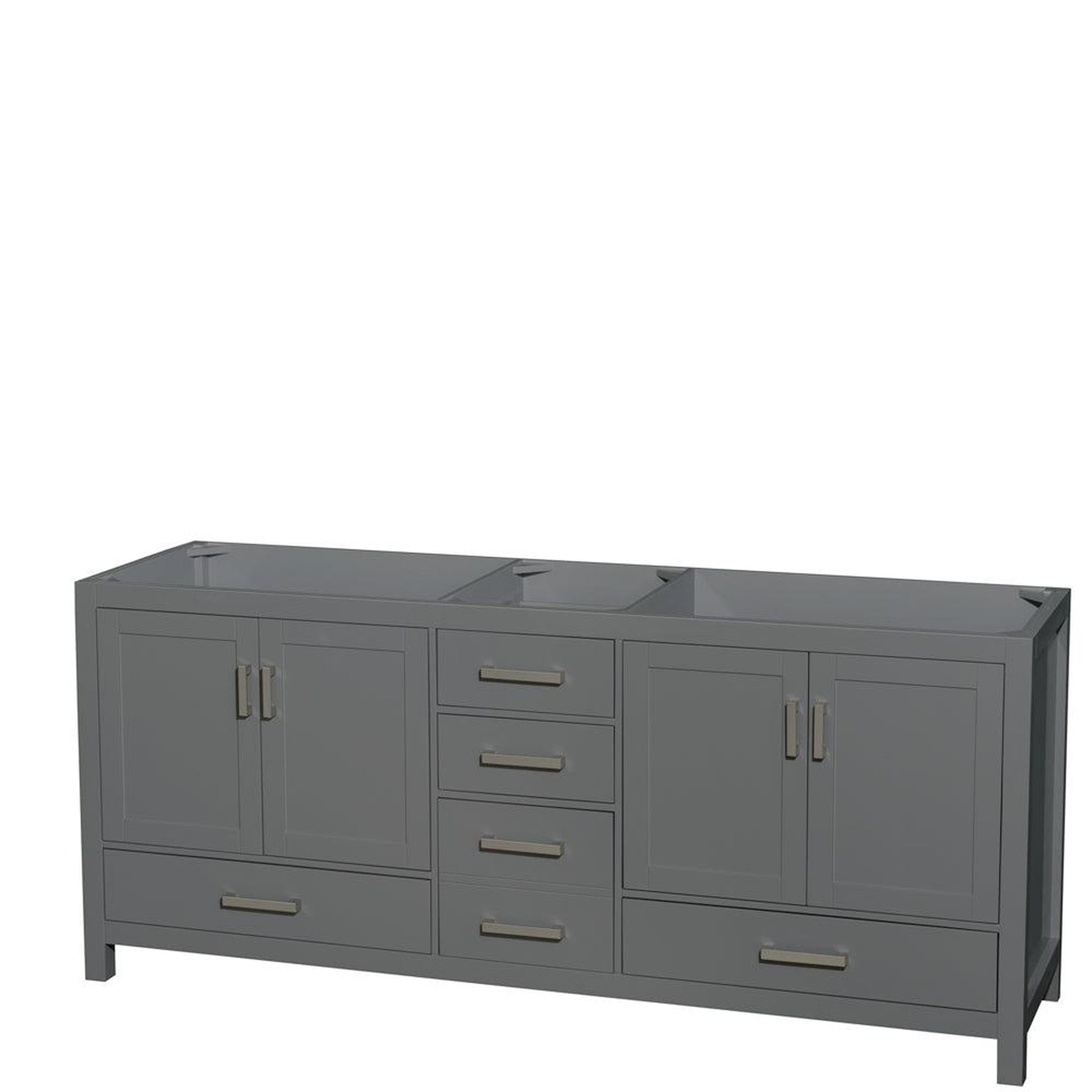 Wyndham Collection Sheffield 80" Double Bathroom Vanity in Dark Gray, No Countertop, No Sink, and No Mirror