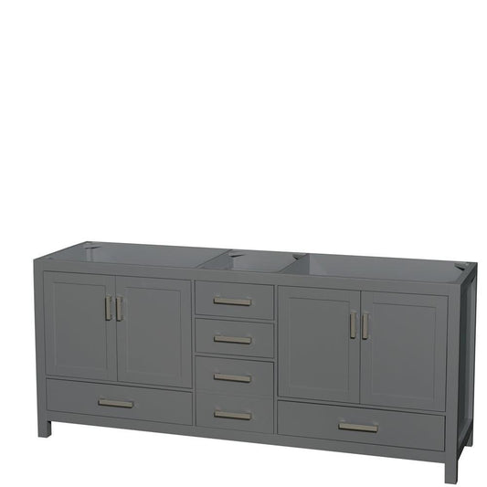 Wyndham Collection Sheffield 80" Double Bathroom Vanity in Dark Gray, No Countertop, No Sink, and No Mirror
