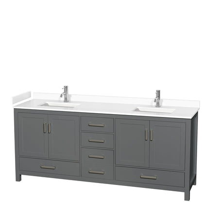Wyndham Collection Sheffield 80" Double Bathroom Vanity in Dark Gray, White Cultured Marble Countertop, Undermount Square Sinks, No Mirror
