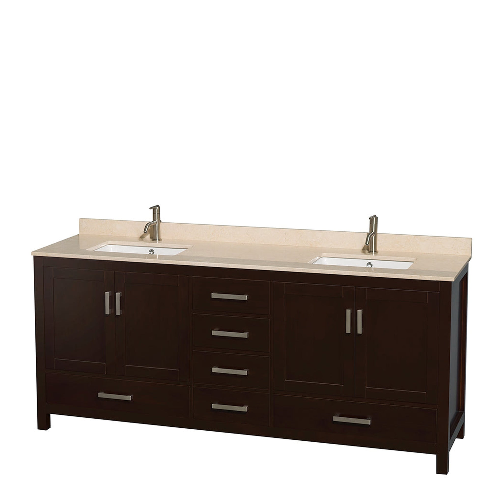 Wyndham Collection Sheffield 80" Double Bathroom Vanity in Espresso, Ivory Marble Countertop, Undermount Square Sinks, and 24" Mirror