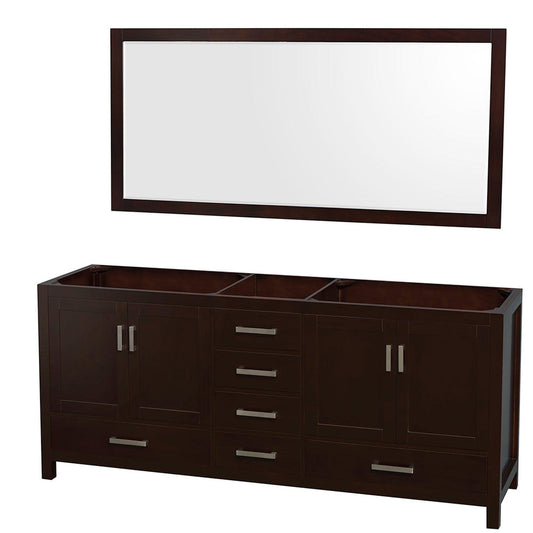 Wyndham Collection Sheffield 80" Double Bathroom Vanity in Espresso, No Countertop, No Sinks, and 70" Mirror