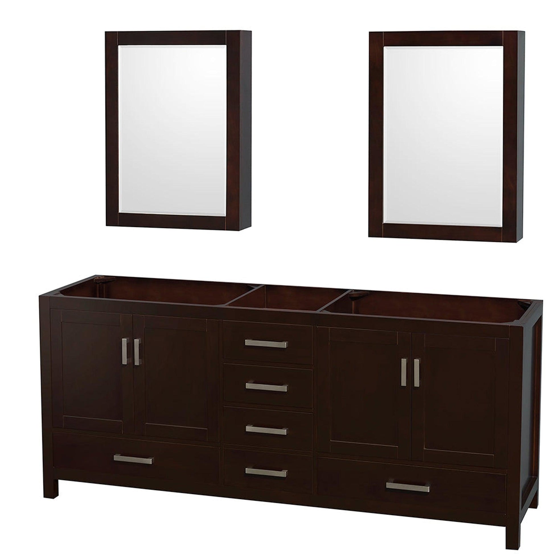 Wyndham Collection Sheffield 80" Double Bathroom Vanity in Espresso, No Countertop, No Sinks, and Medicine Cabinet