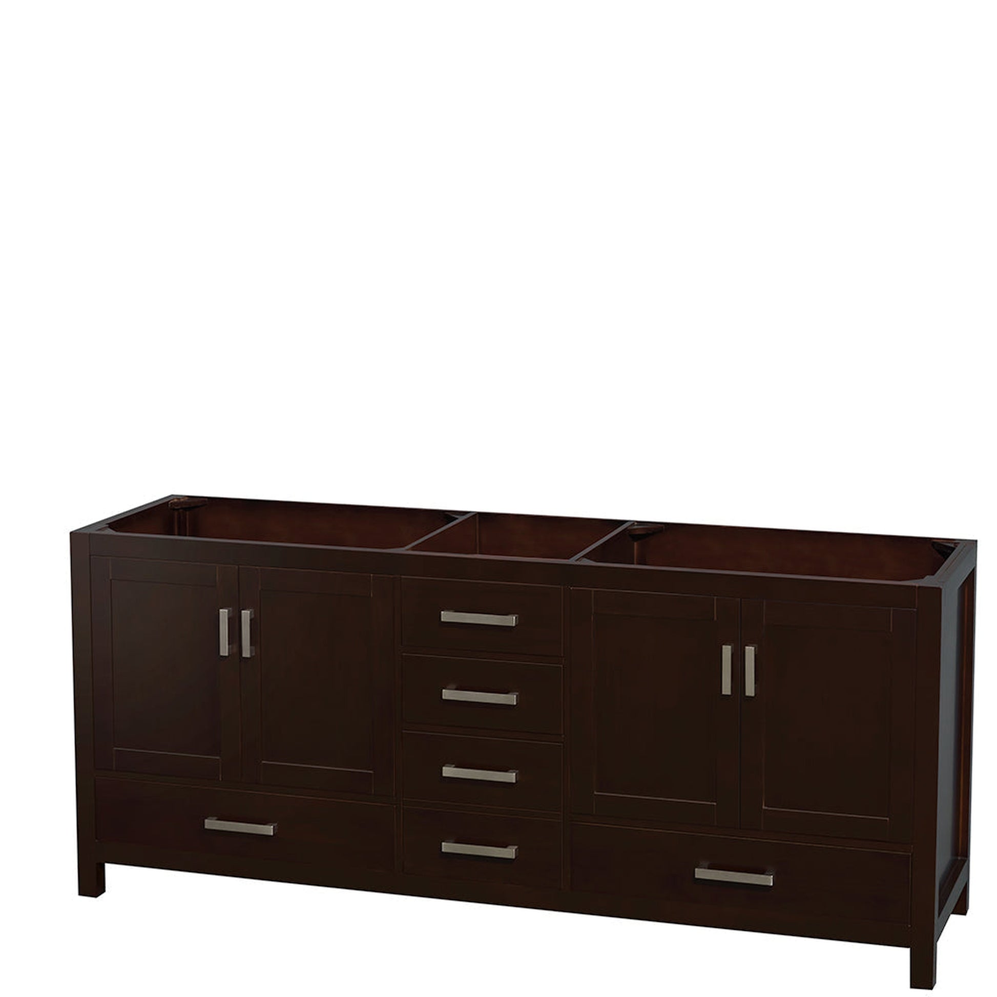 Wyndham Collection Sheffield 80" Double Bathroom Vanity in Espresso, White Carrara Marble Countertop, Undermount Oval Sinks, and 24" Mirror