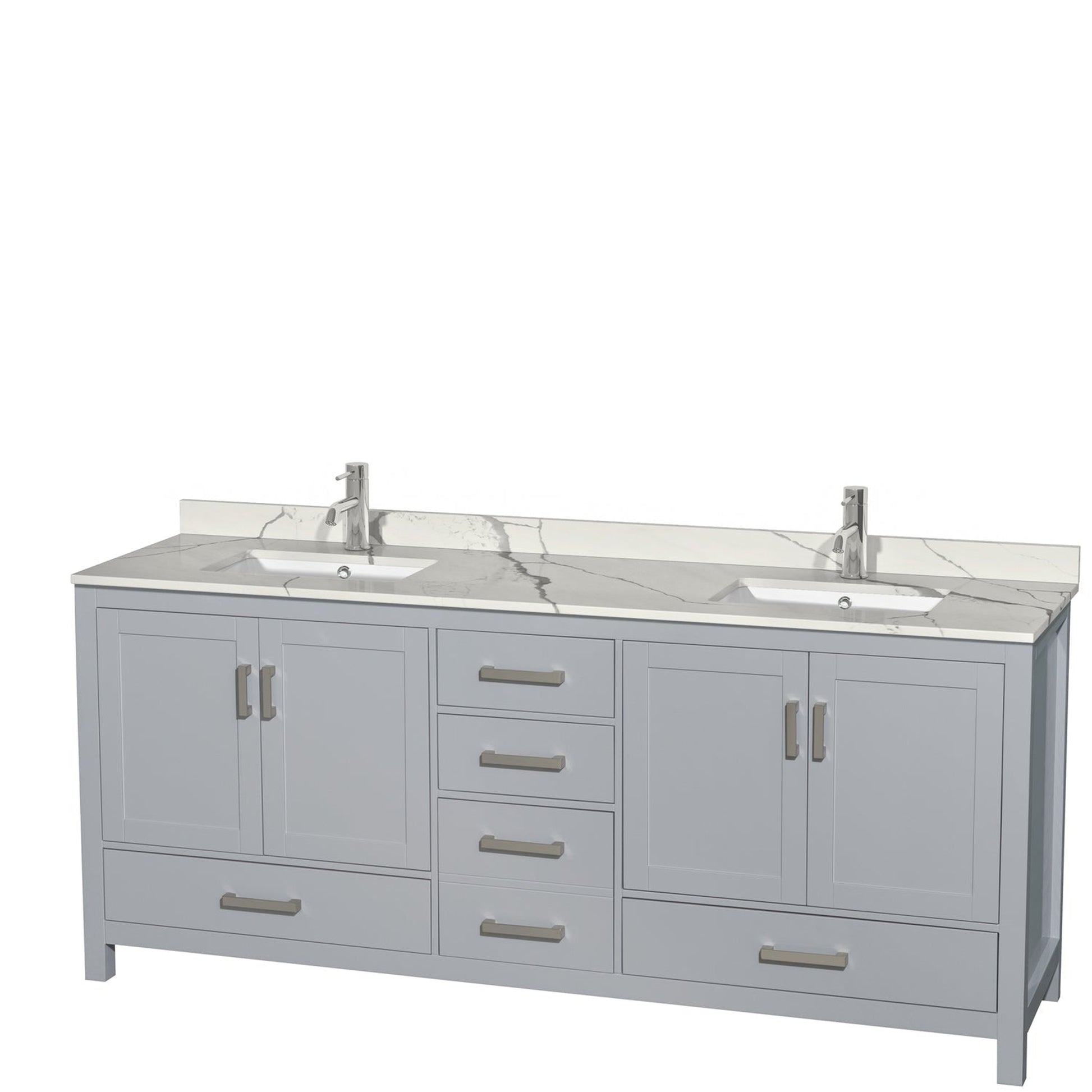 Wyndham Collection Sheffield 80" Double Bathroom Vanity in Gray, Calacatta Quartz Countertop, Undermount Square Sinks, No Mirror