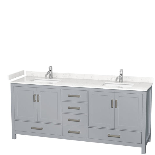 Wyndham Collection Sheffield 80" Double Bathroom Vanity in Gray, Carrara Cultured Marble Countertop, Undermount Square Sinks, No Mirror