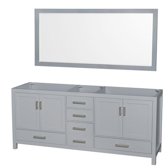 Wyndham Collection Sheffield 80" Double Bathroom Vanity in Gray, No Countertop, No Sink, and 70" Mirror