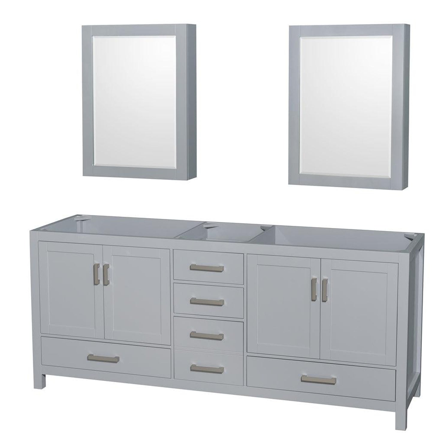 Wyndham Collection Sheffield 80" Double Bathroom Vanity in Gray, No Countertop, No Sink, and Medicine Cabinet