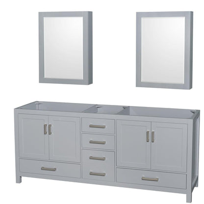 Wyndham Collection Sheffield 80" Double Bathroom Vanity in Gray, No Countertop, No Sink, and Medicine Cabinet
