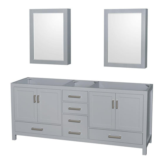 Wyndham Collection Sheffield 80" Double Bathroom Vanity in Gray, No Countertop, No Sink, and Medicine Cabinet