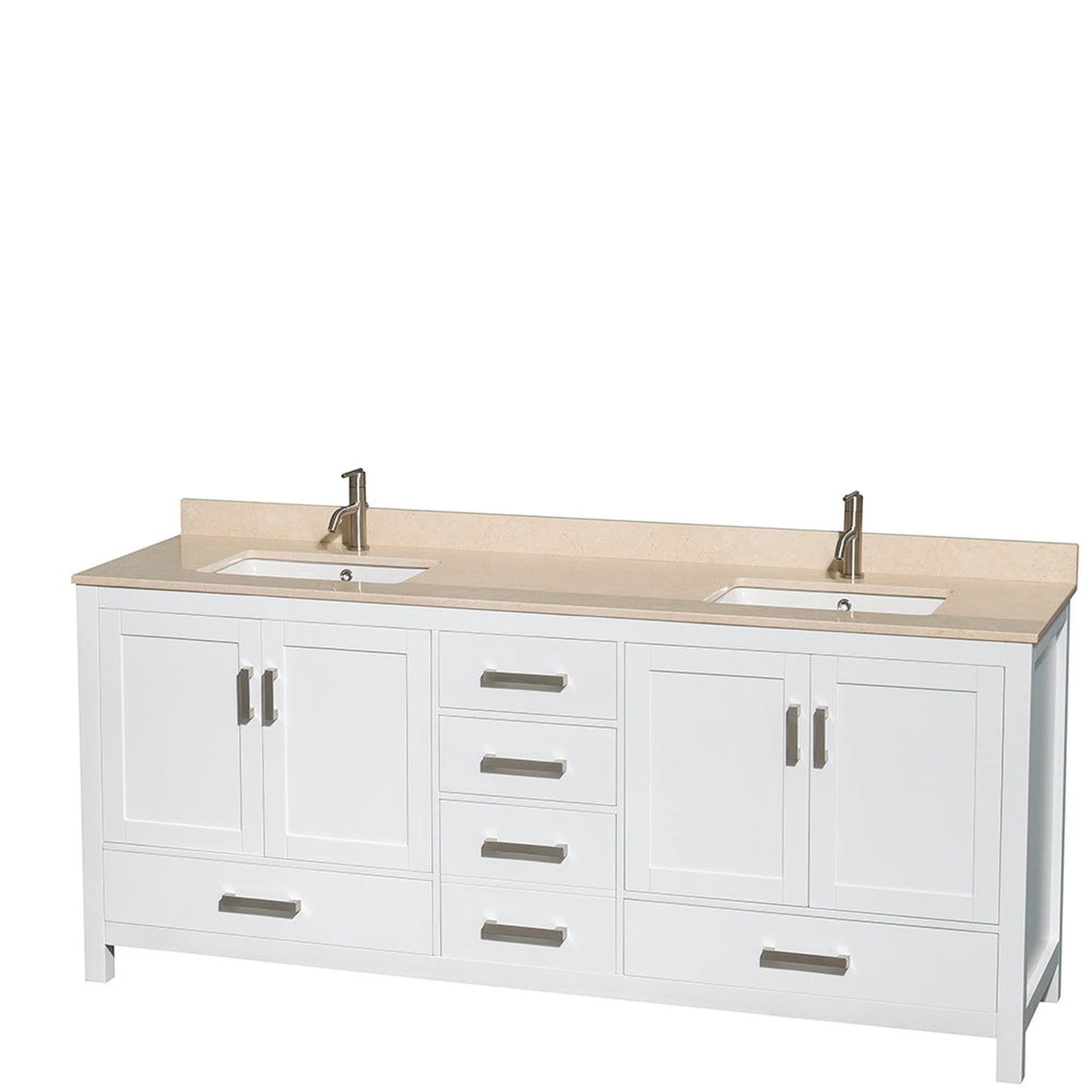 Wyndham Collection Sheffield 80" Double Bathroom Vanity in White, Ivory Marble Countertop, Undermount Square Sinks, and Medicine Cabinet