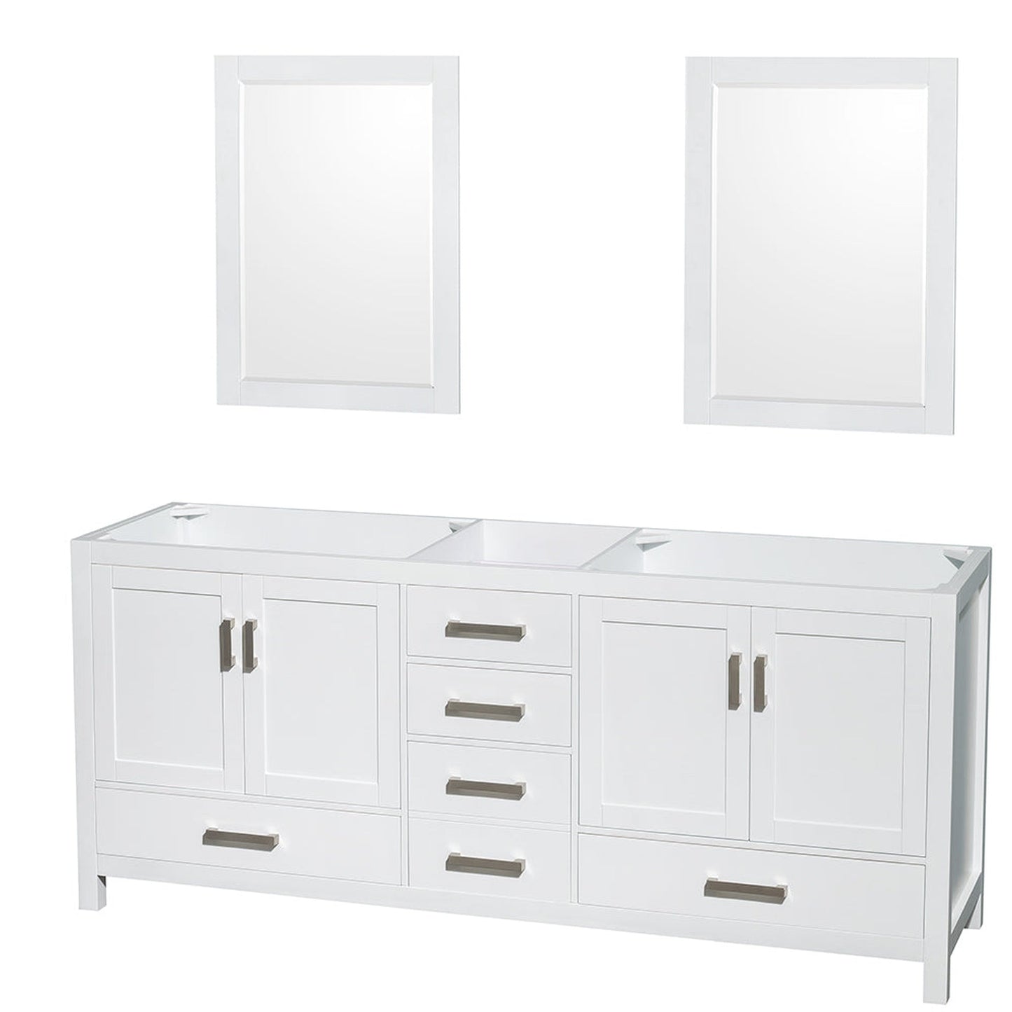 Wyndham Collection Sheffield 80" Double Bathroom Vanity in White, No Countertop, No Sinks, and 24" Mirror
