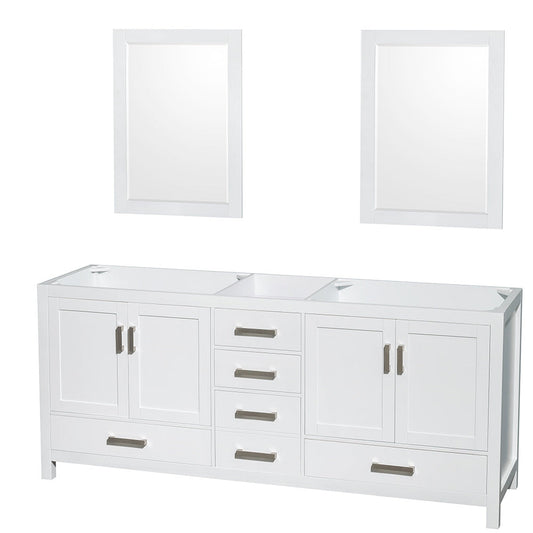 Wyndham Collection Sheffield 80" Double Bathroom Vanity in White, No Countertop, No Sinks, and 24" Mirror