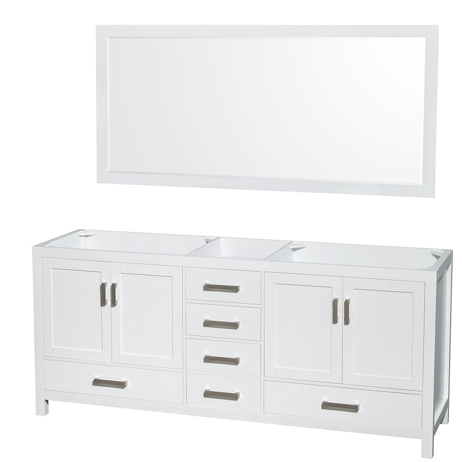 Wyndham Collection Sheffield 80" Double Bathroom Vanity in White, No Countertop, No Sinks, and 70" Mirror
