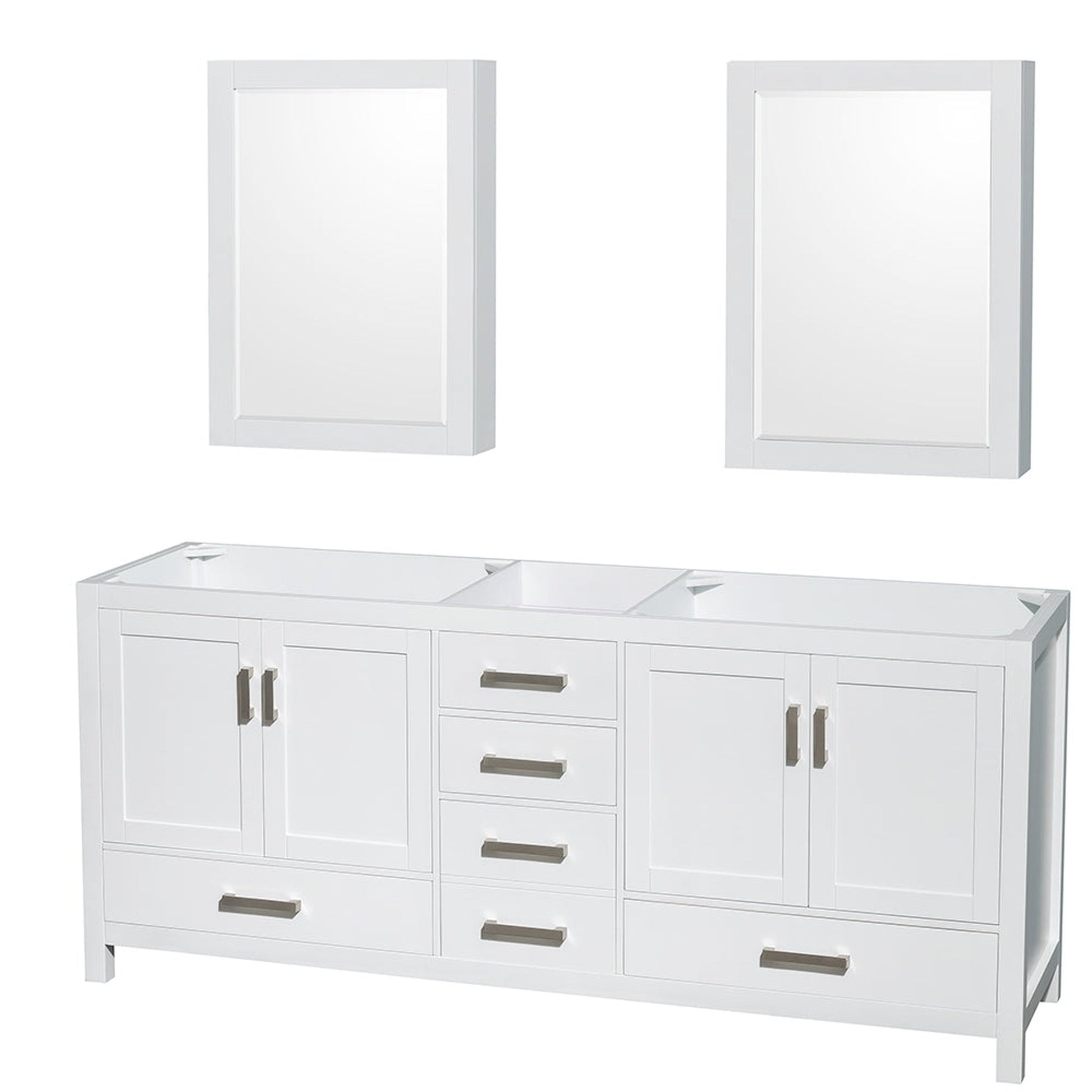 Wyndham Collection Sheffield 80" Double Bathroom Vanity in White, No Countertop, No Sinks, and Medicine Cabinet
