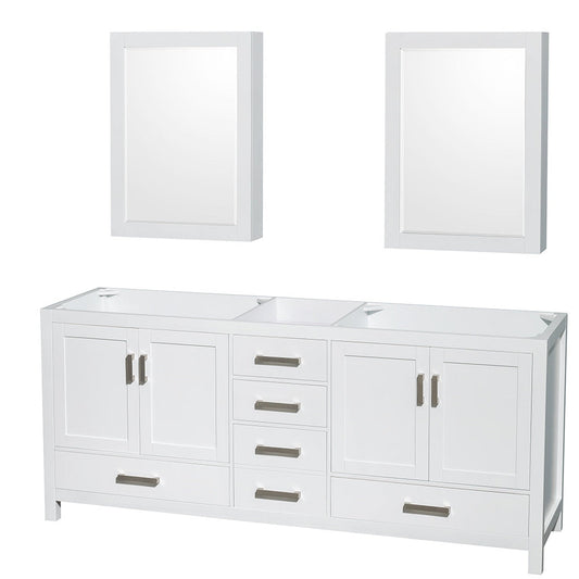 Wyndham Collection Sheffield 80" Double Bathroom Vanity in White, No Countertop, No Sinks, and Medicine Cabinet