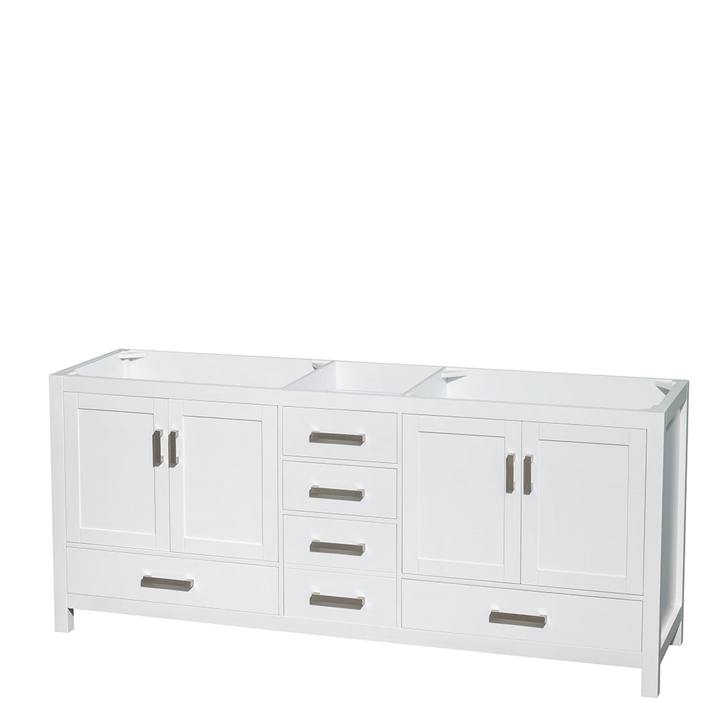 Wyndham Collection Sheffield 80" Double Bathroom Vanity in White, White Carrara Marble Countertop, Undermount Square Sinks, and Medicine Cabinet