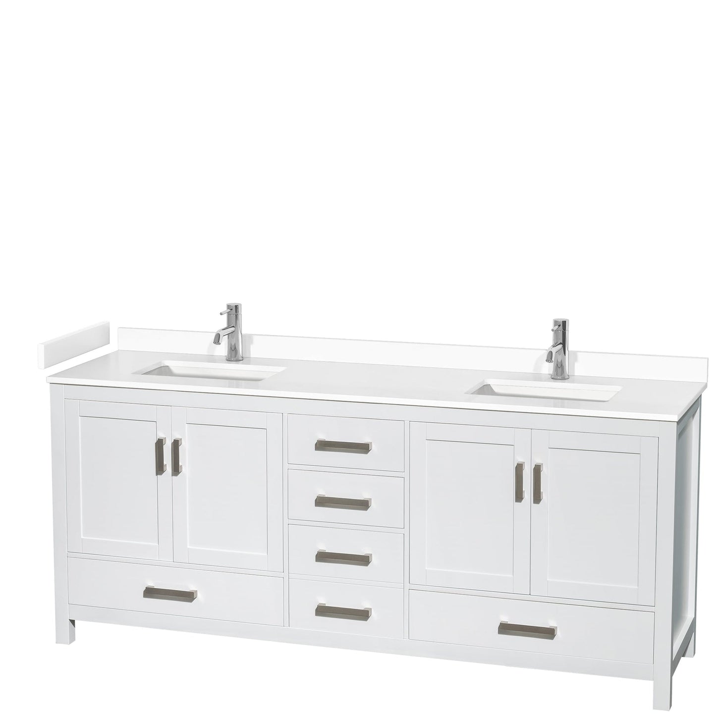 Wyndham Collection Sheffield 80" Double Bathroom Vanity in White, White Cultured Marble Countertop, Undermount Square Sinks, No Mirror