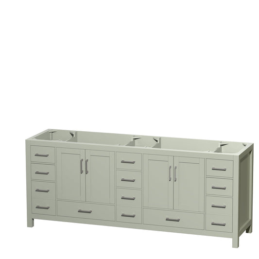 Wyndham Collection Sheffield 84" Double Bathroom Vanity in Light Green, No Countertop, No Sink, Brushed Nickel Trim