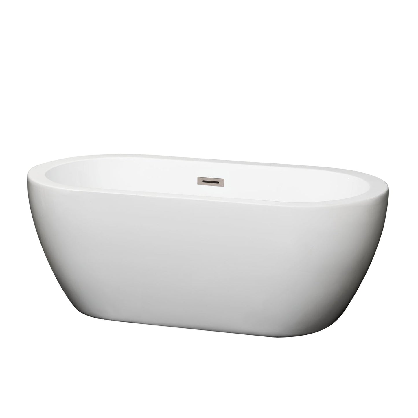 Wyndham Collection Soho 60" Freestanding Bathtub in White With Brushed Nickel Drain and Overflow Trim