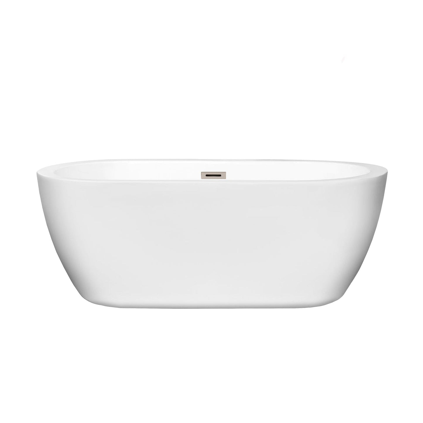 Wyndham Collection Soho 60" Freestanding Bathtub in White With Brushed Nickel Drain and Overflow Trim