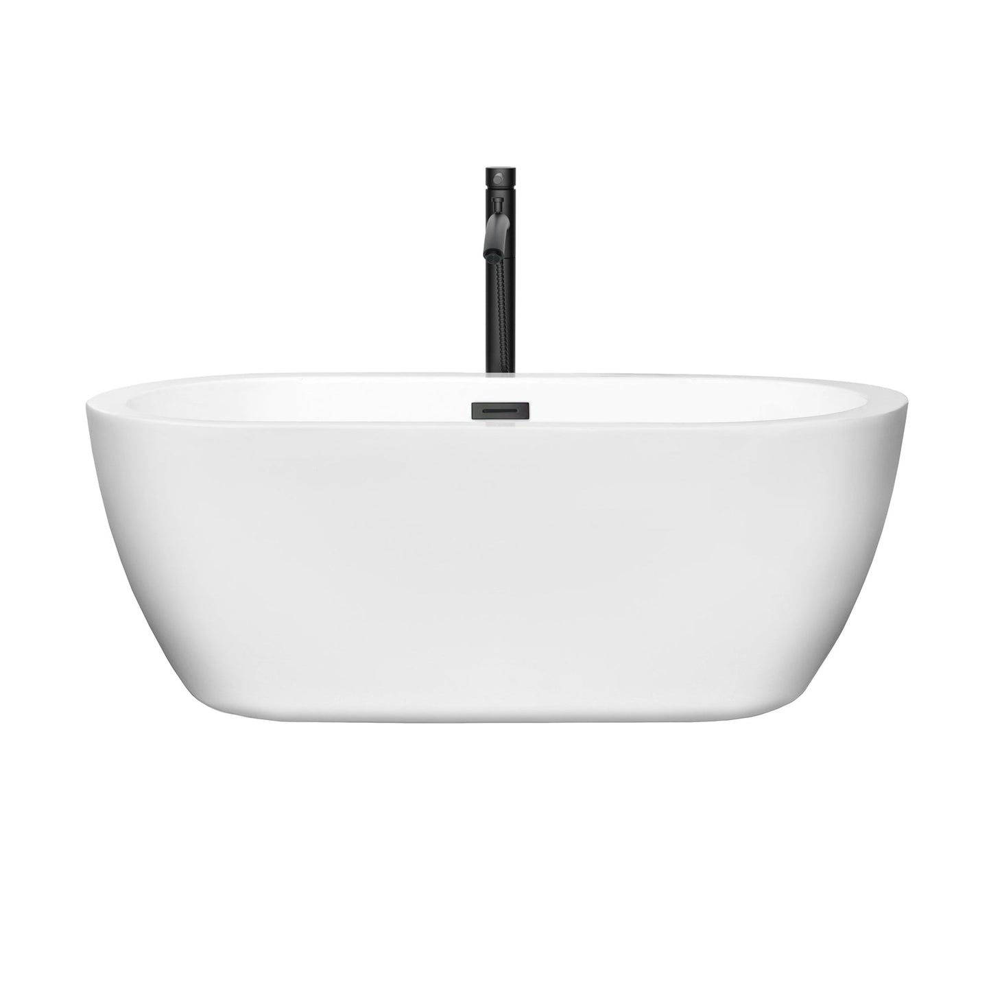 Wyndham Collection Soho 60" Freestanding Bathtub in White With Floor Mounted Faucet, Drain and Overflow Trim in Matte Black