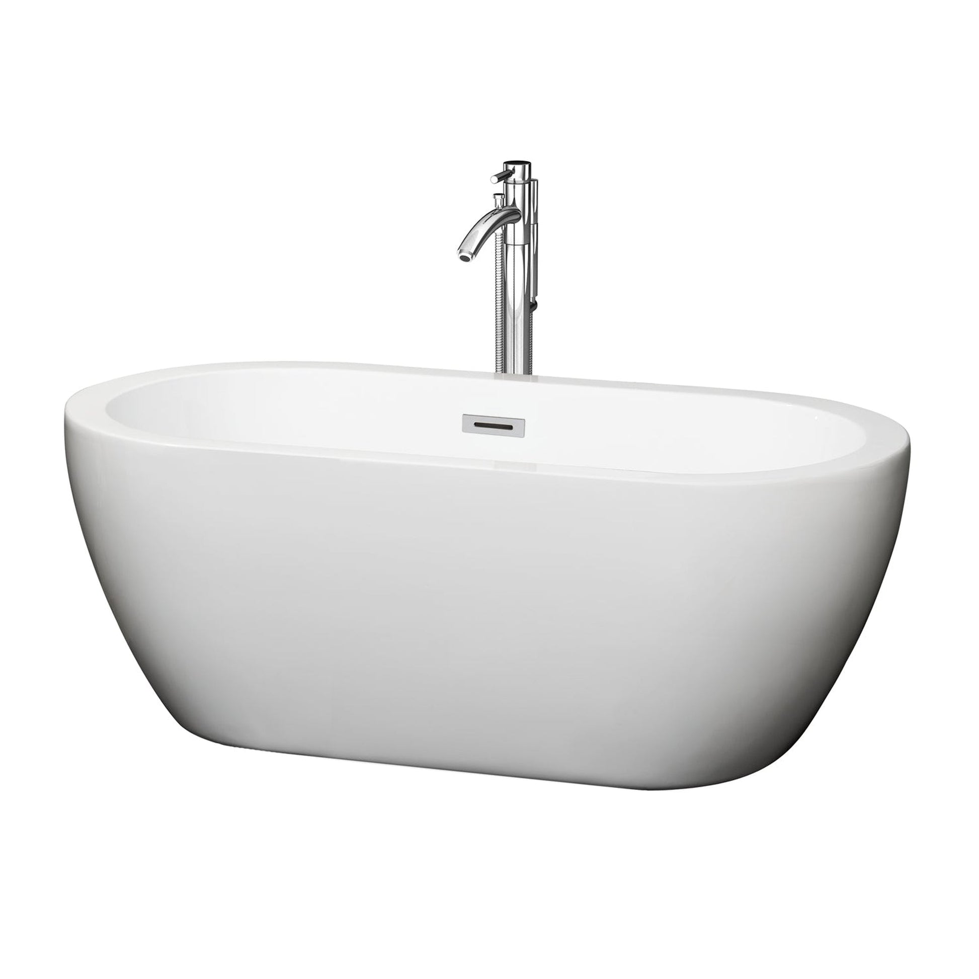 Wyndham Collection Soho 60" Freestanding Bathtub in White With Floor Mounted Faucet, Drain and Overflow Trim in Polished Chrome
