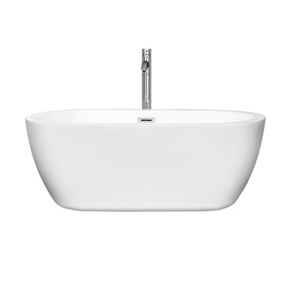 Wyndham Collection Soho 60" Freestanding Bathtub in White With Floor Mounted Faucet, Drain and Overflow Trim in Polished Chrome