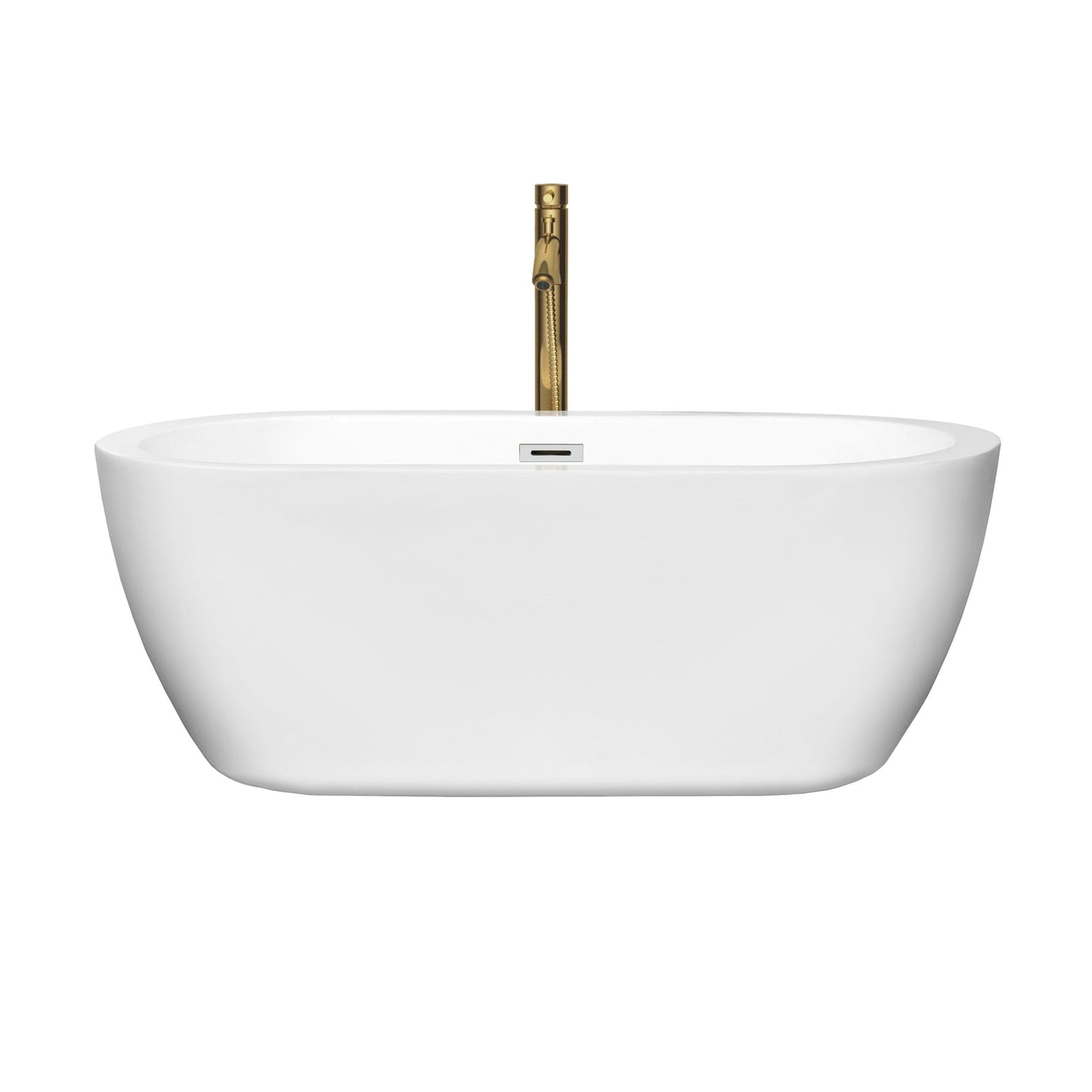 Wyndham Collection Soho 60" Freestanding Bathtub in White With Polished Chrome Trim and Floor Mounted Faucet in Brushed Gold