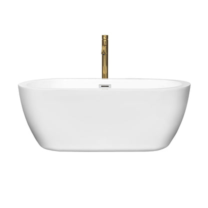 Wyndham Collection Soho 60" Freestanding Bathtub in White With Polished Chrome Trim and Floor Mounted Faucet in Brushed Gold