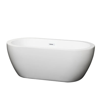 Wyndham Collection Soho 60" Freestanding Bathtub in White With Shiny White Drain and Overflow Trim