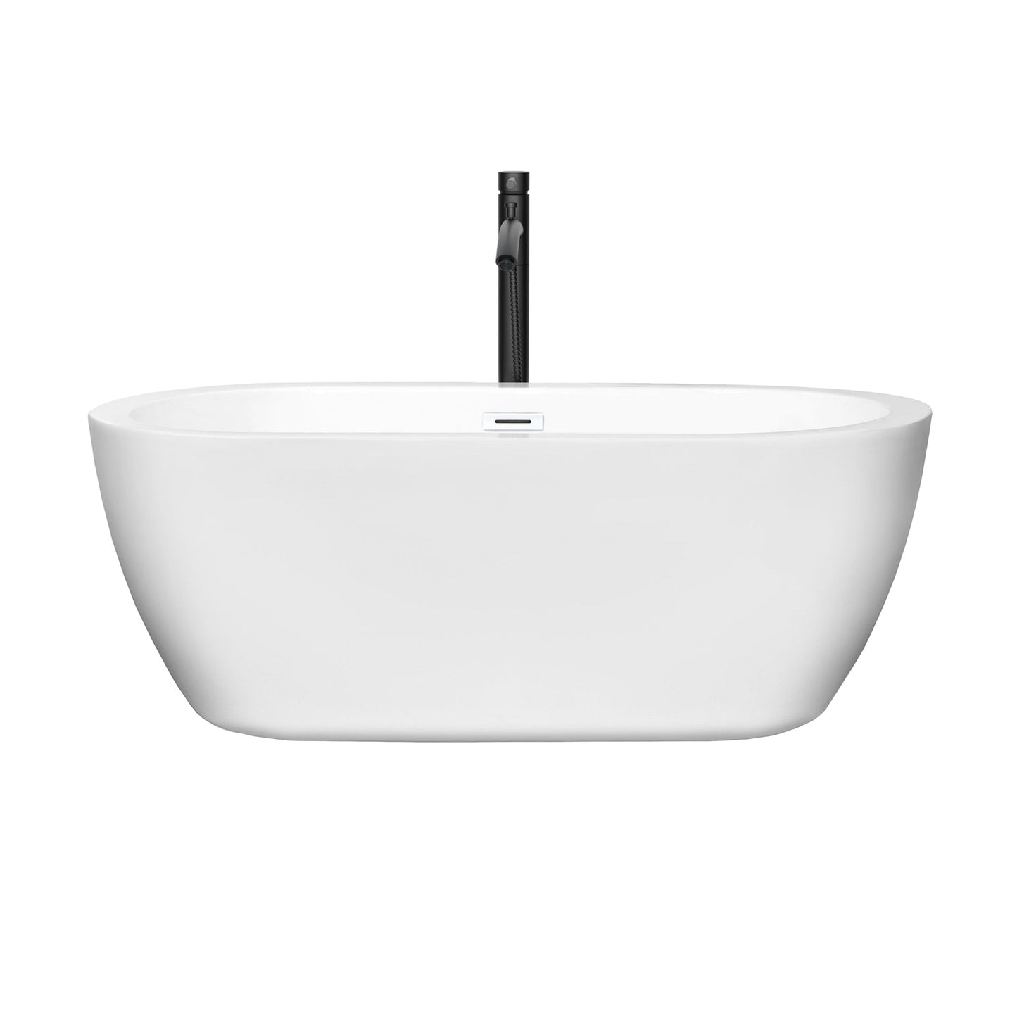 Wyndham Collection Soho 60" Freestanding Bathtub in White With Shiny White Trim and Floor Mounted Faucet in Matte Black