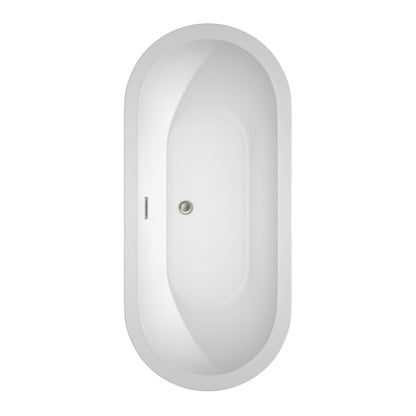 Wyndham Collection Soho 68" Freestanding Bathtub in White With Brushed Nickel Drain and Overflow Trim