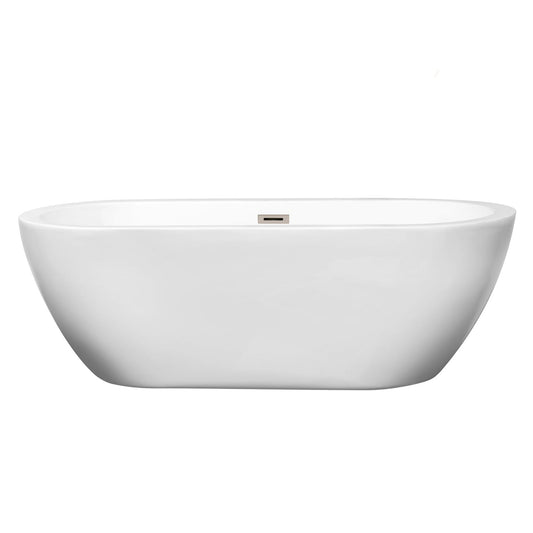 Wyndham Collection Soho 68" Freestanding Bathtub in White With Brushed Nickel Drain and Overflow Trim