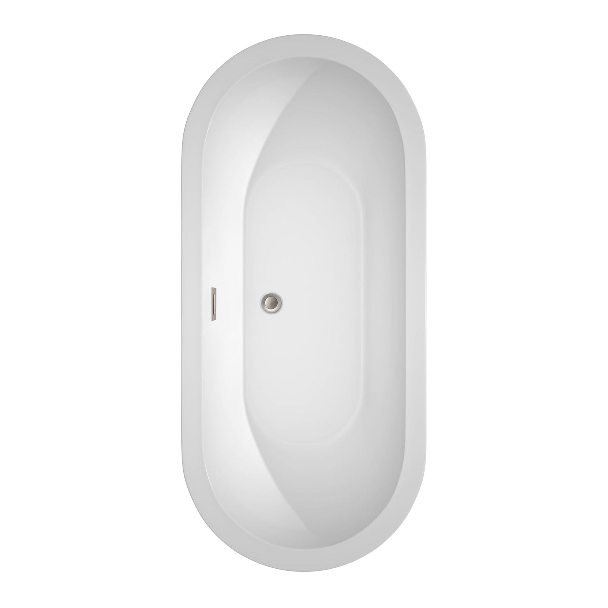 Wyndham Collection Soho 68" Freestanding Bathtub in White With Floor Mounted Faucet, Drain and Overflow Trim in Brushed Nickel