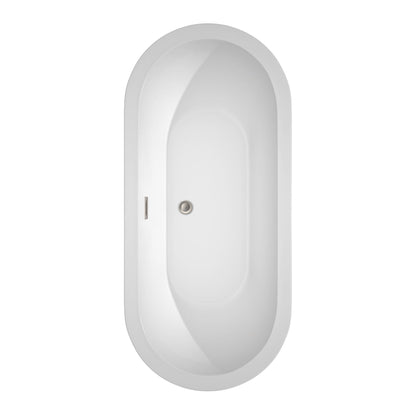 Wyndham Collection Soho 68" Freestanding Bathtub in White With Floor Mounted Faucet, Drain and Overflow Trim in Brushed Nickel