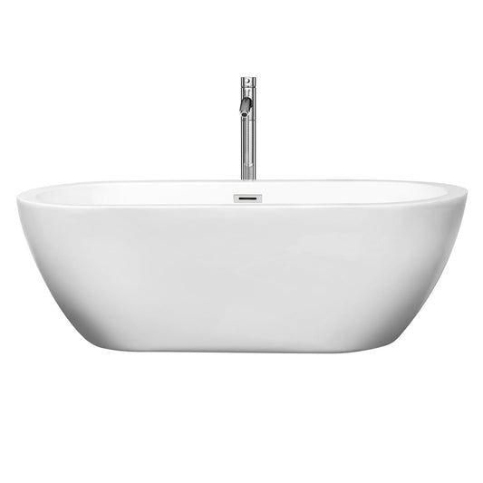 Wyndham Collection Soho 68" Freestanding Bathtub in White With Floor Mounted Faucet, Drain and Overflow Trim in Polished Chrome