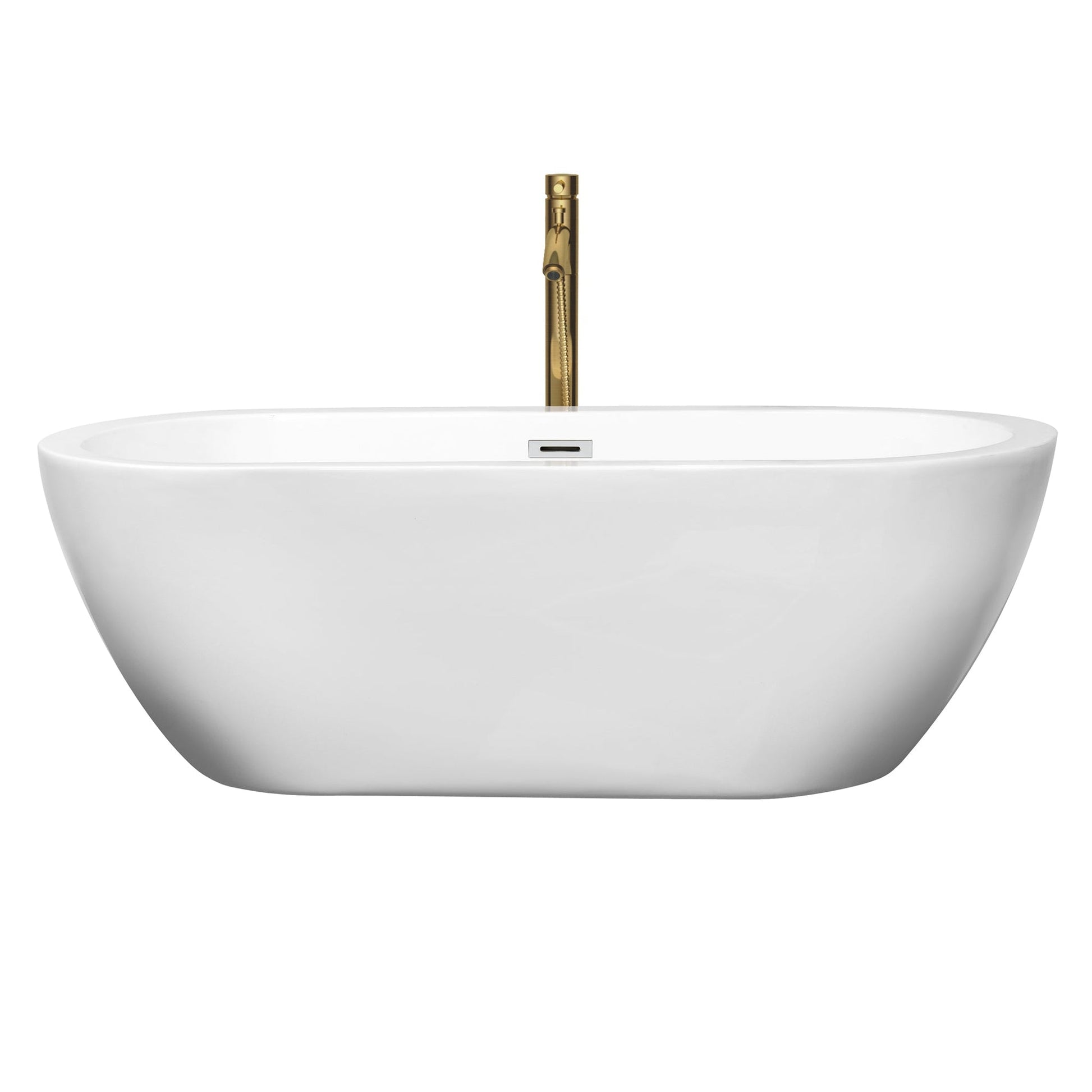 Wyndham Collection Soho 68" Freestanding Bathtub in White With Polished Chrome Trim and Floor Mounted Faucet in Brushed Gold