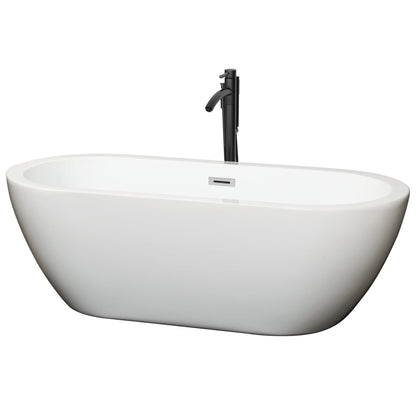 Wyndham Collection Soho 68" Freestanding Bathtub in White With Polished Chrome Trim and Floor Mounted Faucet in Matte Black