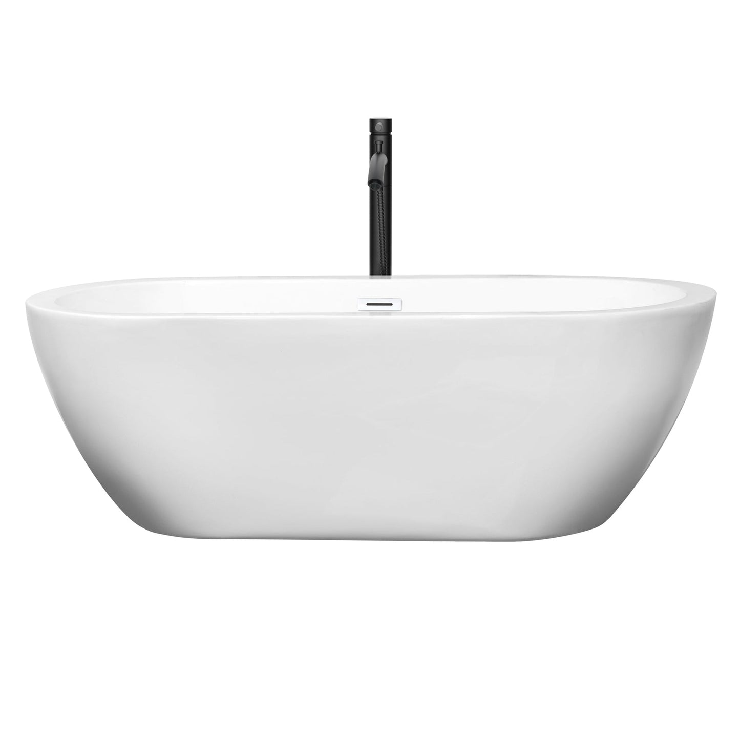 Wyndham Collection Soho 68" Freestanding Bathtub in White With Shiny White Trim and Floor Mounted Faucet in Matte Black