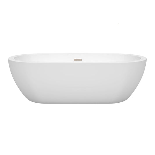 Wyndham Collection Soho 72" Freestanding Bathtub in White With Brushed Nickel Drain and Overflow Trim