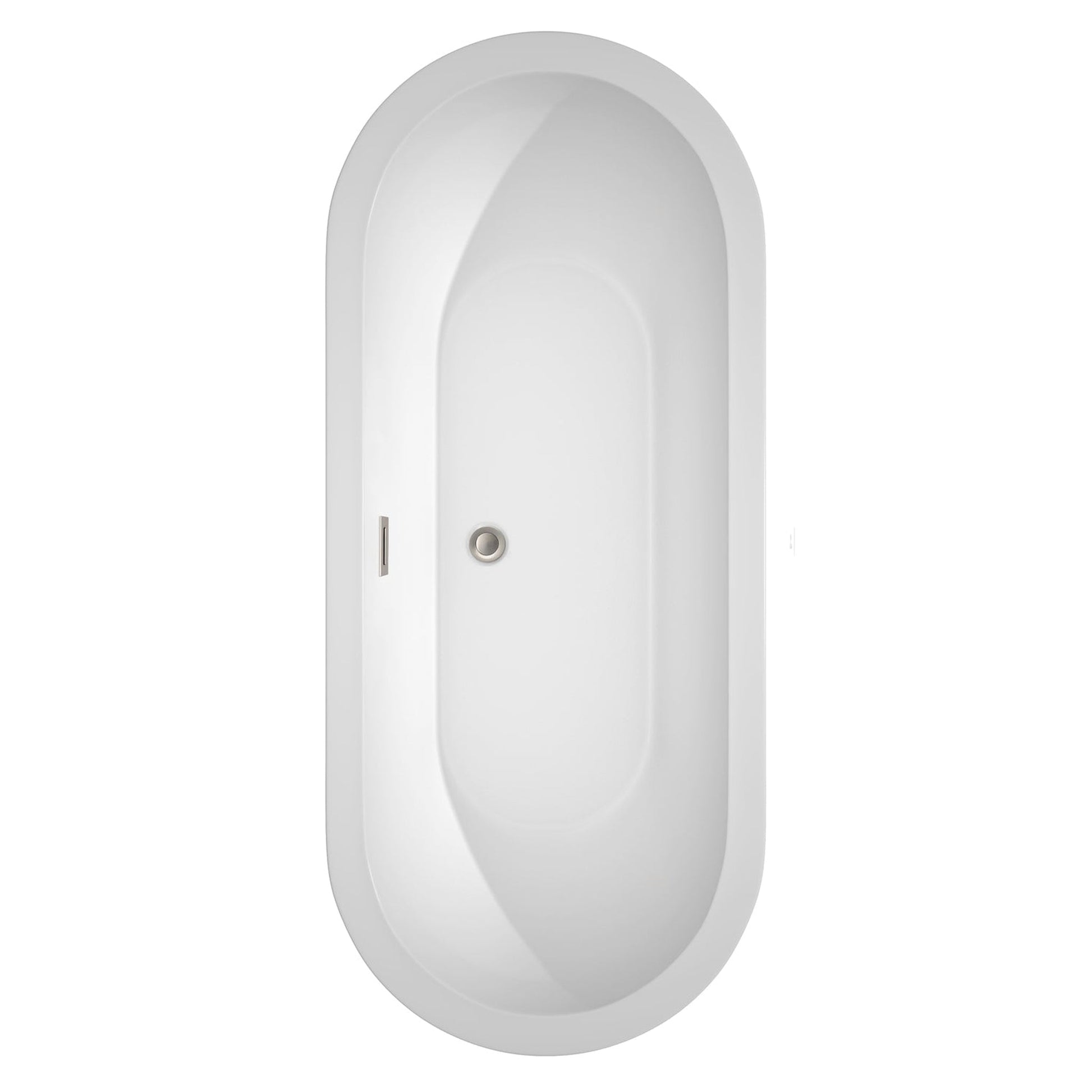 Wyndham Collection Soho 72" Freestanding Bathtub in White With Floor Mounted Faucet, Drain and Overflow Trim in Brushed Nickel