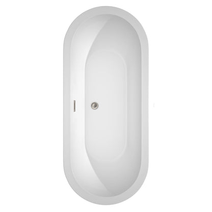 Wyndham Collection Soho 72" Freestanding Bathtub in White With Floor Mounted Faucet, Drain and Overflow Trim in Brushed Nickel