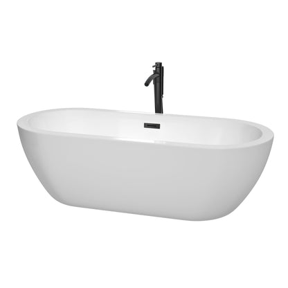 Wyndham Collection Soho 72" Freestanding Bathtub in White With Floor Mounted Faucet, Drain and Overflow Trim in Matte Black