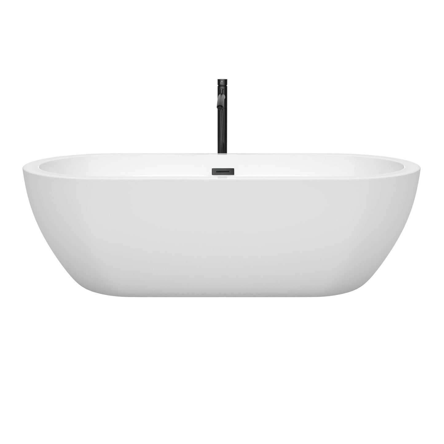 Wyndham Collection Soho 72" Freestanding Bathtub in White With Floor Mounted Faucet, Drain and Overflow Trim in Matte Black