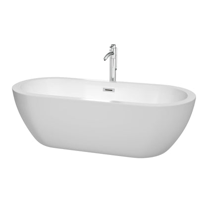 Wyndham Collection Soho 72" Freestanding Bathtub in White With Floor Mounted Faucet, Drain and Overflow Trim in Polished Chrome