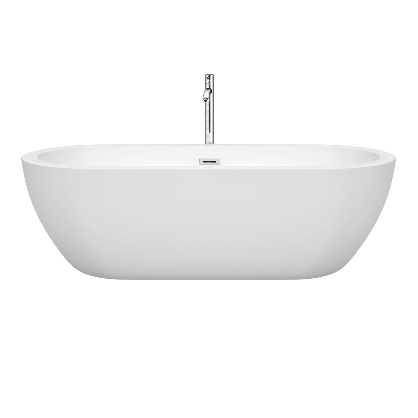 Wyndham Collection Soho 72" Freestanding Bathtub in White With Floor Mounted Faucet, Drain and Overflow Trim in Polished Chrome