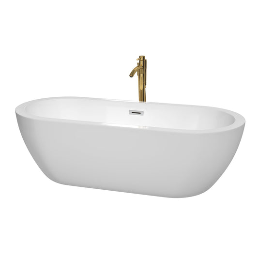 Wyndham Collection Soho 72" Freestanding Bathtub in White With Polished Chrome Trim and Floor Mounted Faucet in Brushed Gold